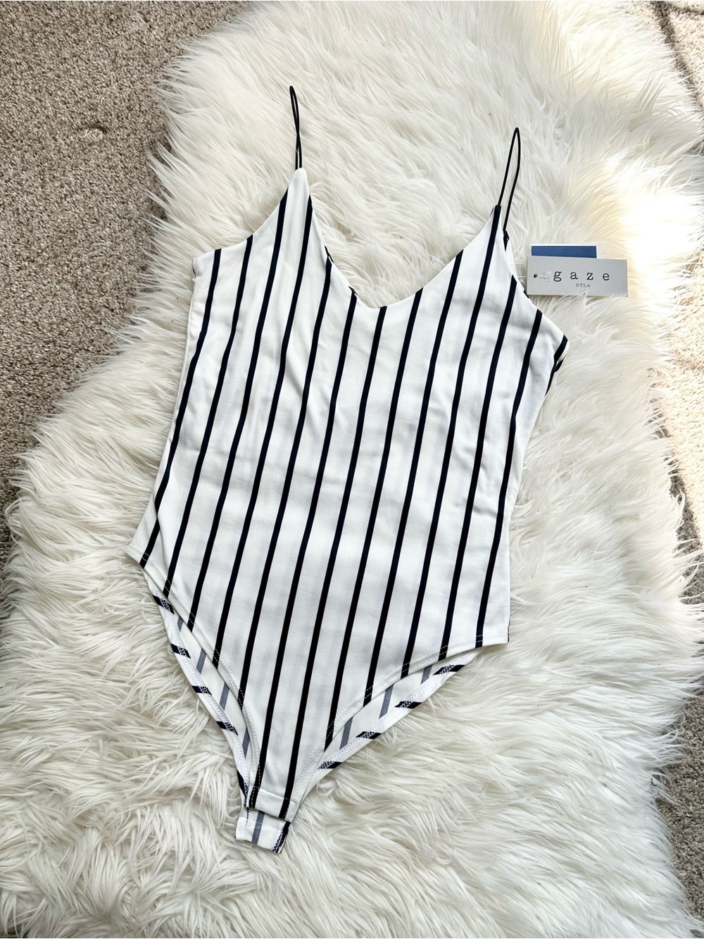 gaze Black & White Vertical Stripe Women’s One-Piece Bodysuit